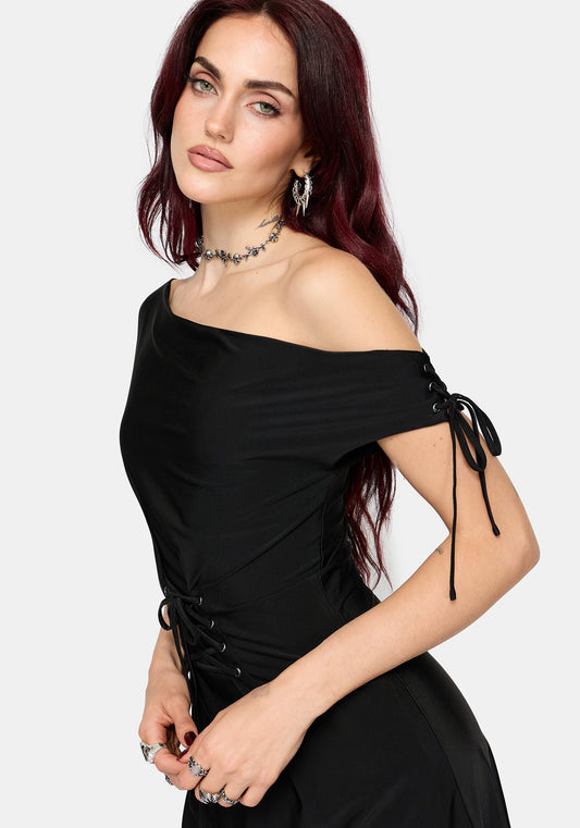 Noctavia Cowl Neck Lace Up Mini Dress