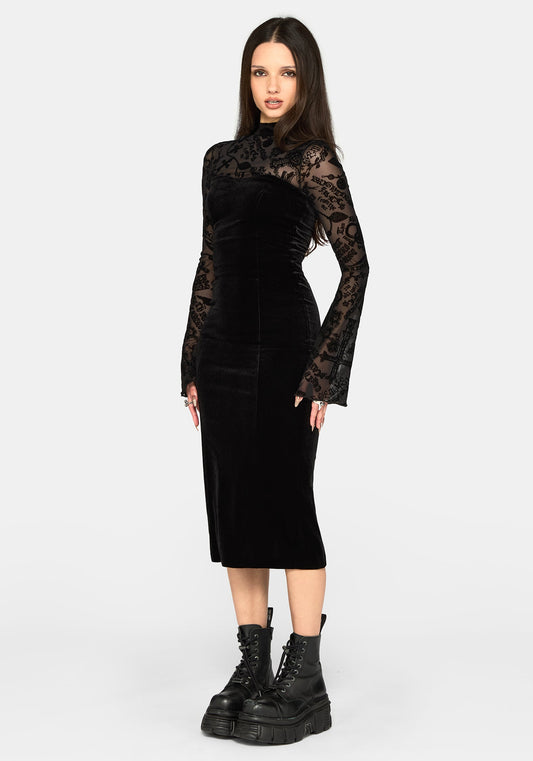 Sanct Flocked Bodycon Velour Midi Dress