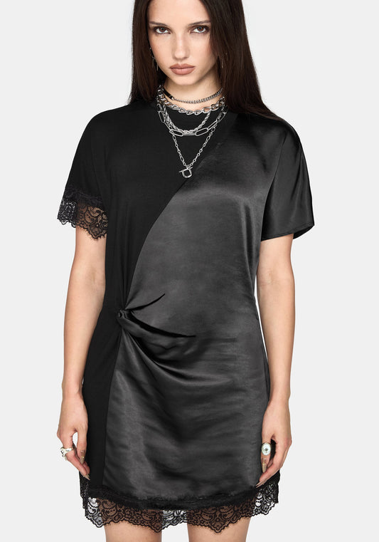 Allesandra Contrast Fabric Twist T-Shirt Dress