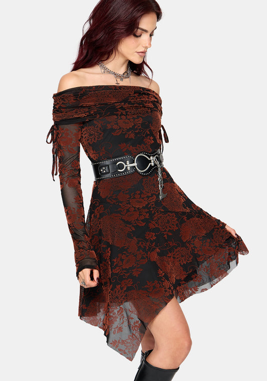 Allegra Bardot Flocked Mini Dress