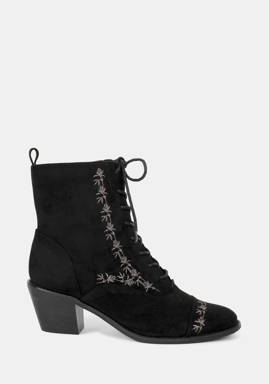 Lilith Suedette Embroidered Boots - Black