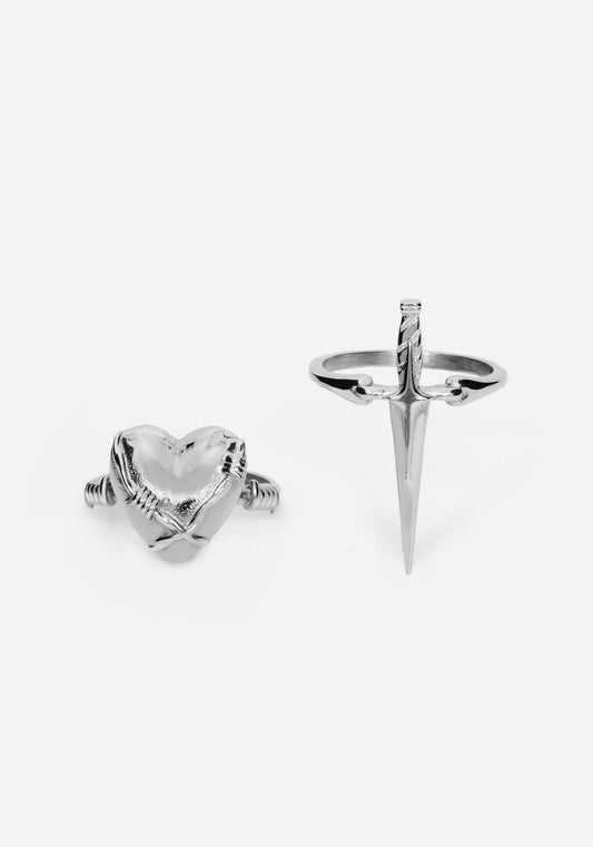 Hurnix Dagger Heart Stainless Steel Rings Set of 2