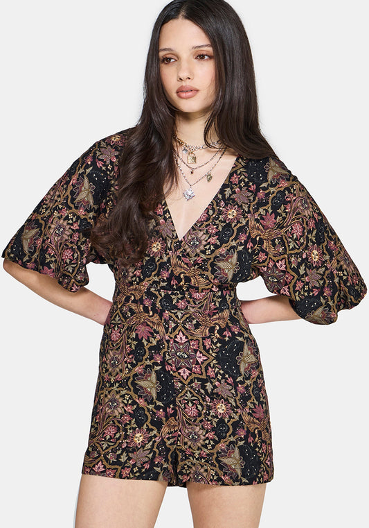 Mythos Print Kimono Sleeve Playsuit
