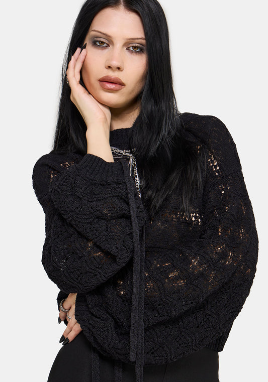 Cherith Balloon Sleeve Pointelle Stripe Jumper