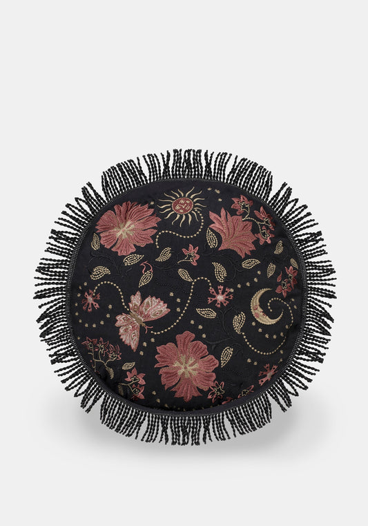 Angela Folk Embroidered Round Cushion