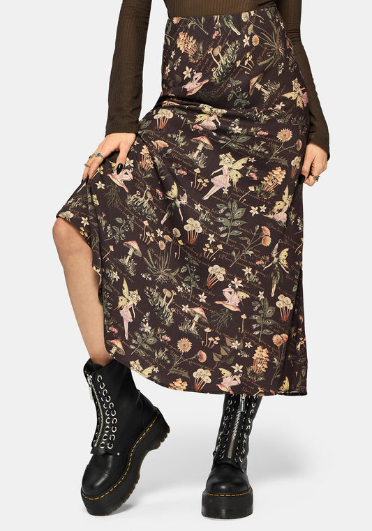 Faela Fairy Print Bias Cut Midaxi Skirt