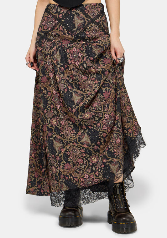 Mythos Print Lace Detail Midaxi Skirt