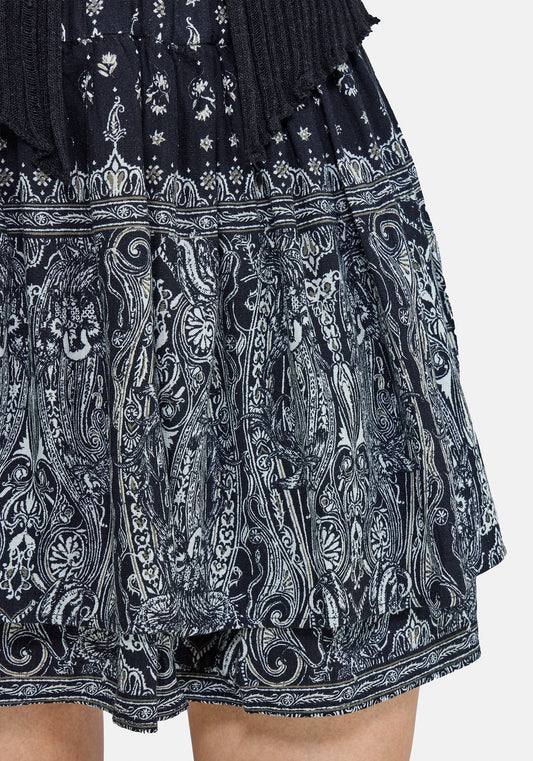 Zelira Paisley Print Double Layer Mini Skirt
