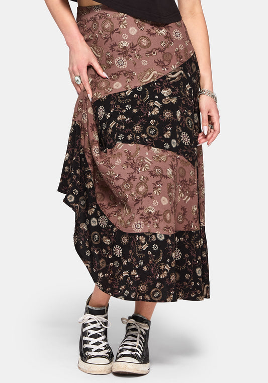 Sylra Ditsy Folk Spliced Midi Skirt