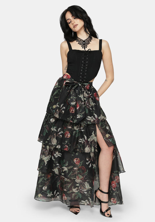 Anara Fruit Print Tiered Skirt