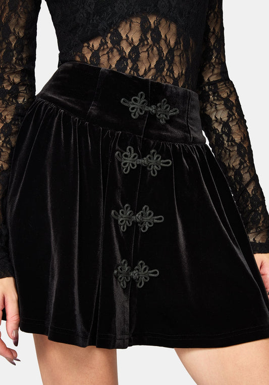 Nova Velour Frog Closure Mini Skirt