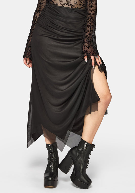 Cyra Hanky Hem Mesh Midaxi Skirt