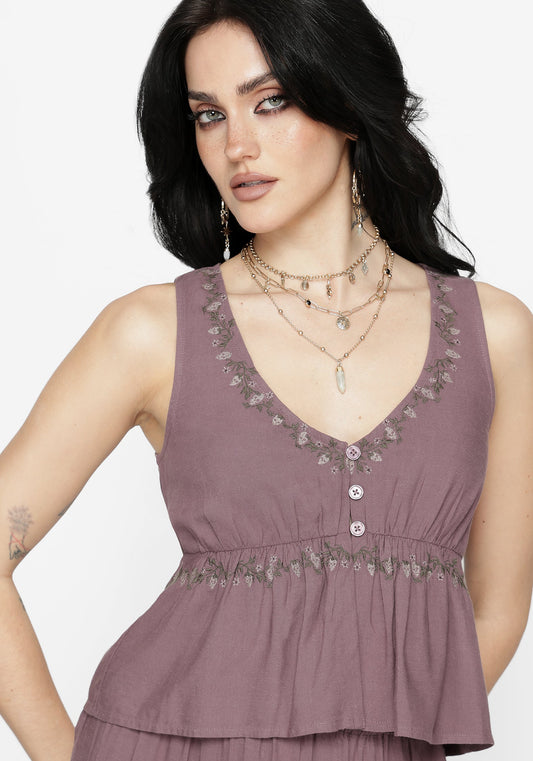Solis Skull Embroidered Linen Babydoll Cami