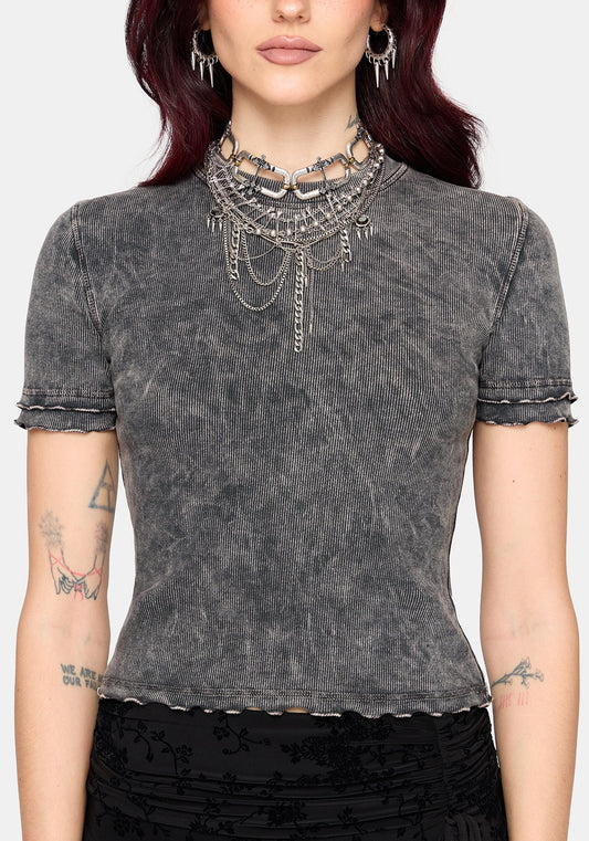 Stori Ribbed Short Sleeve T-Shirt - Black