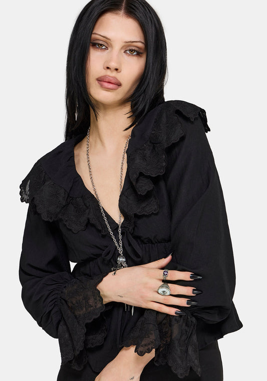 Ottie Ruffle Neck Tie Front Blouse