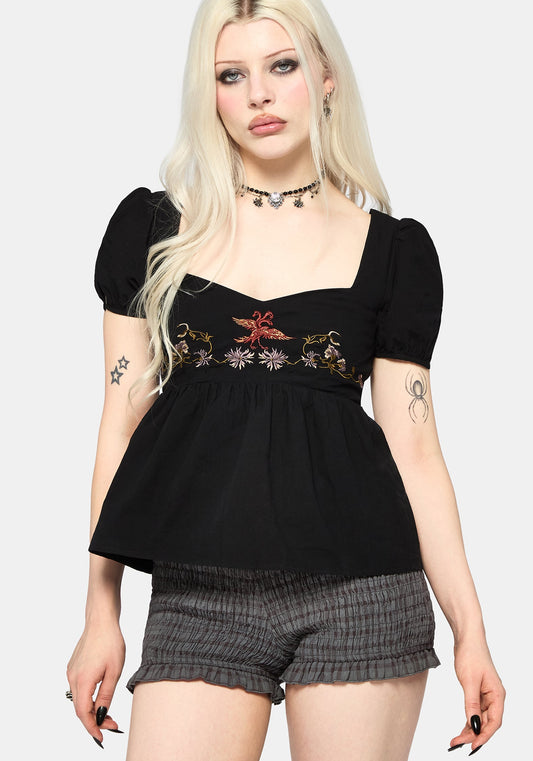 Genevra Embroidered Cotton Babydoll Top