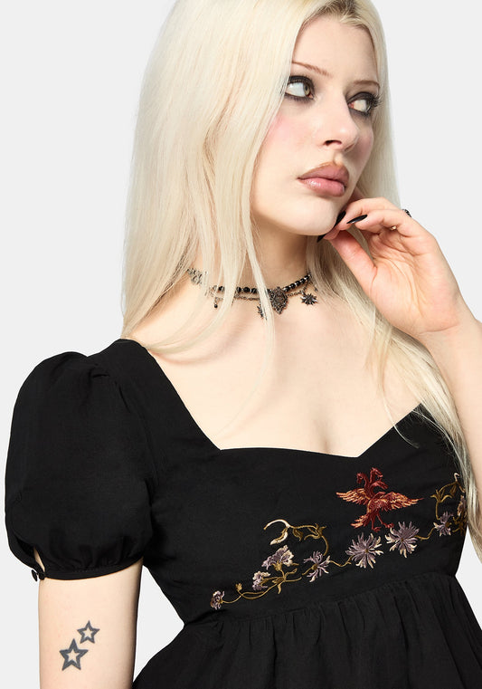 Genevra Embroidered Cotton Babydoll Top