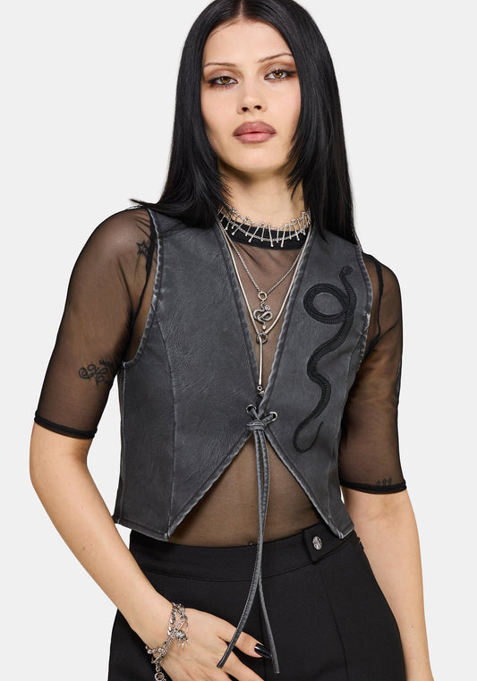 Sirrha PU Serpent Embroidered Waistcoat