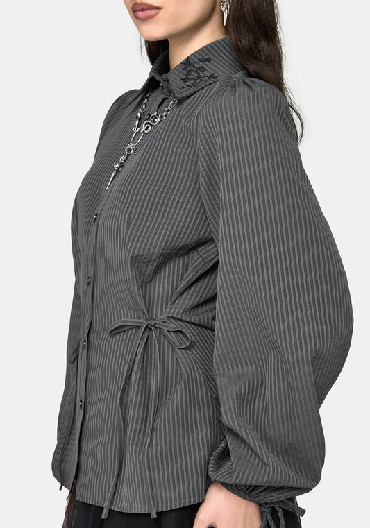 Penny Pinstripe Charcoal Tie Side Shirt