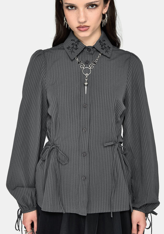 Penny Pinstripe Charcoal Tie Side Shirt