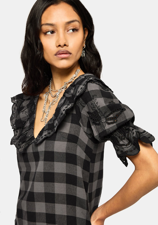 Ashwing Check Broderie Collar Blouse