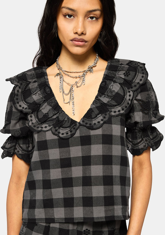 Ashwing Check Broderie Collar Blouse