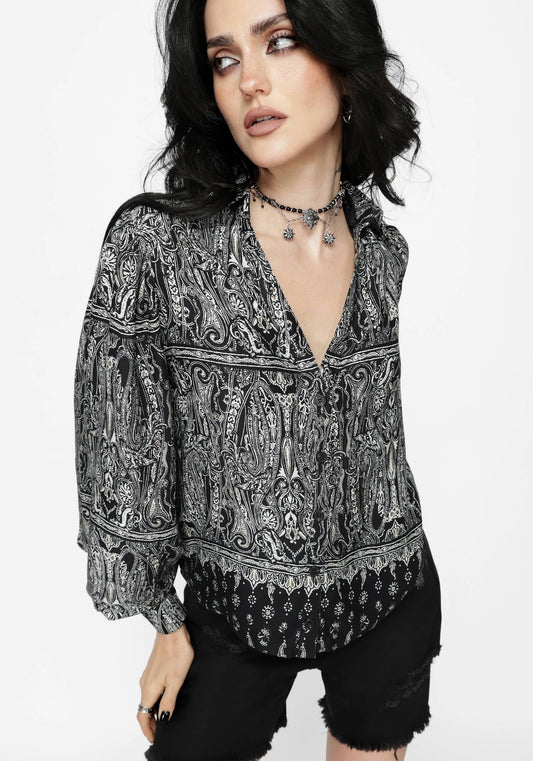 Zelira Paisley Print Open Collar Shirt