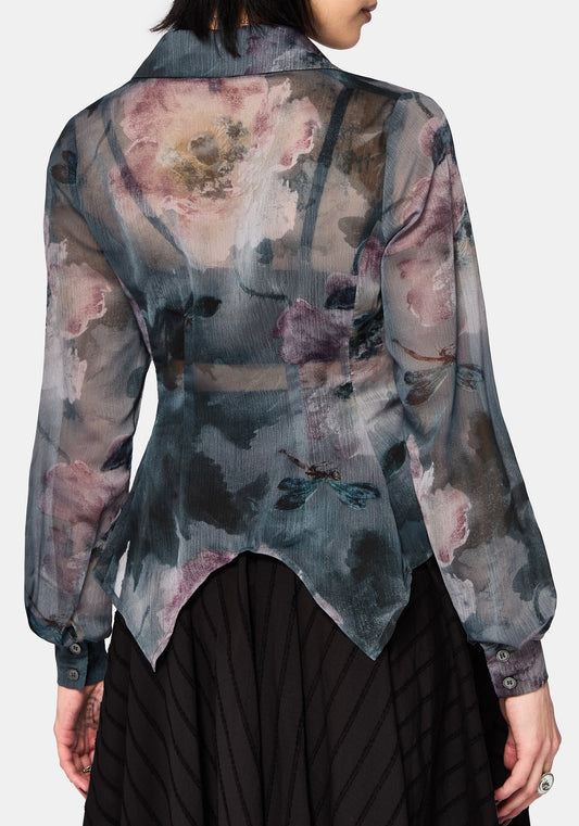 Ophelie Chiffon Printed Cinch Shirt