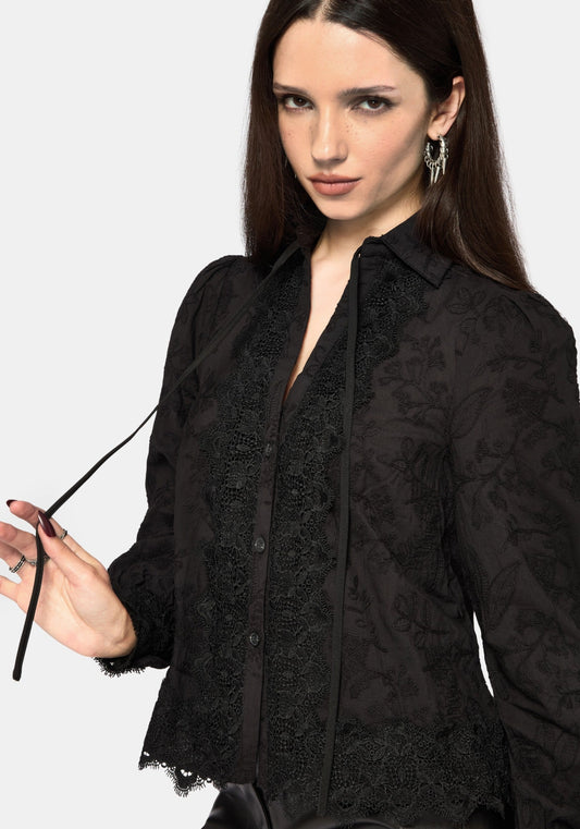 Lila Scallop Lace Open Collar Shirt