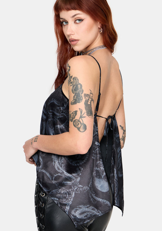 Ophion Print Backless Hanky Hem Cami