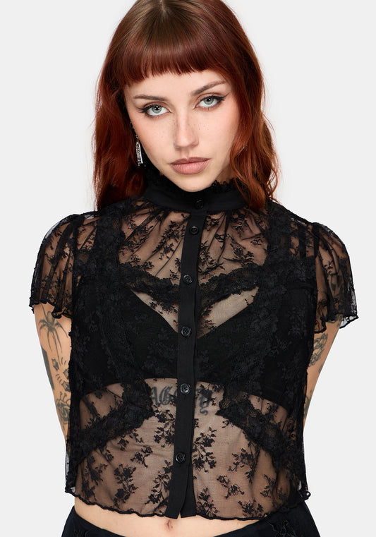 Ada Lace & Chiffon Button Down Shirt
