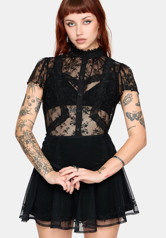 Ada Lace & Chiffon Button Down Shirt