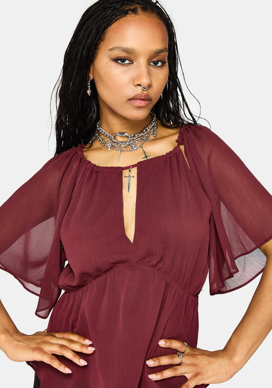 Ari Cape Charm Blouse - Burgundy