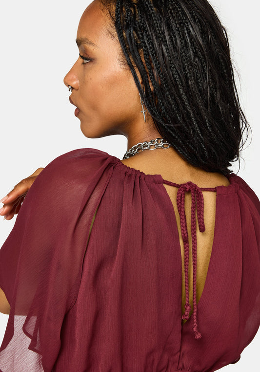 Ari Cape Charm Blouse - Burgundy