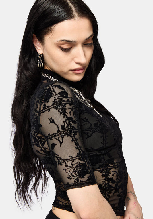 Rose Riot Flock Mesh Top