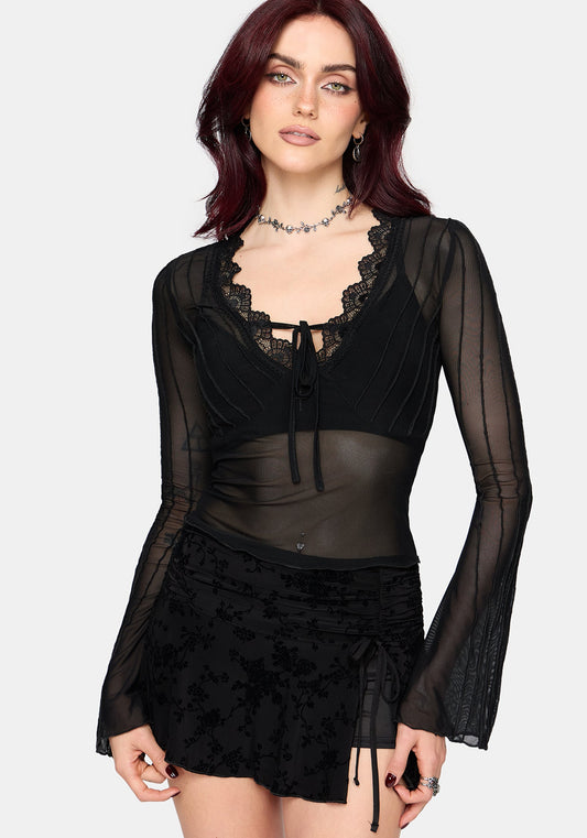 Raye Layered Mesh Tie Front Top