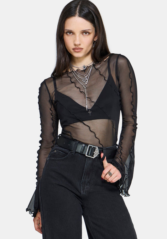 Erika Long Sleeve Seamed Mesh Top