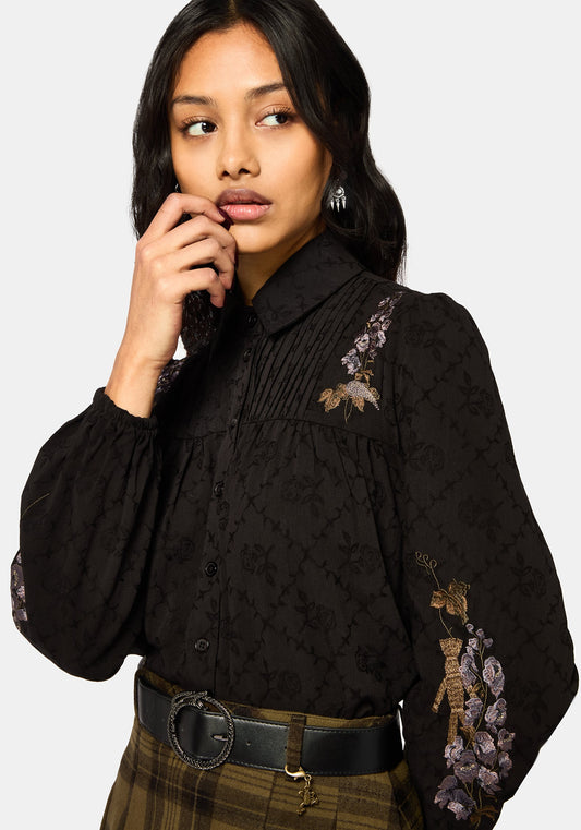 Dusha Garden Embroidered Shirt - Black