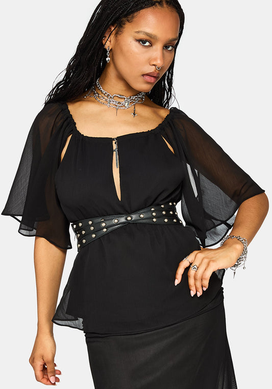 Ari Cape Charm Blouse - Black