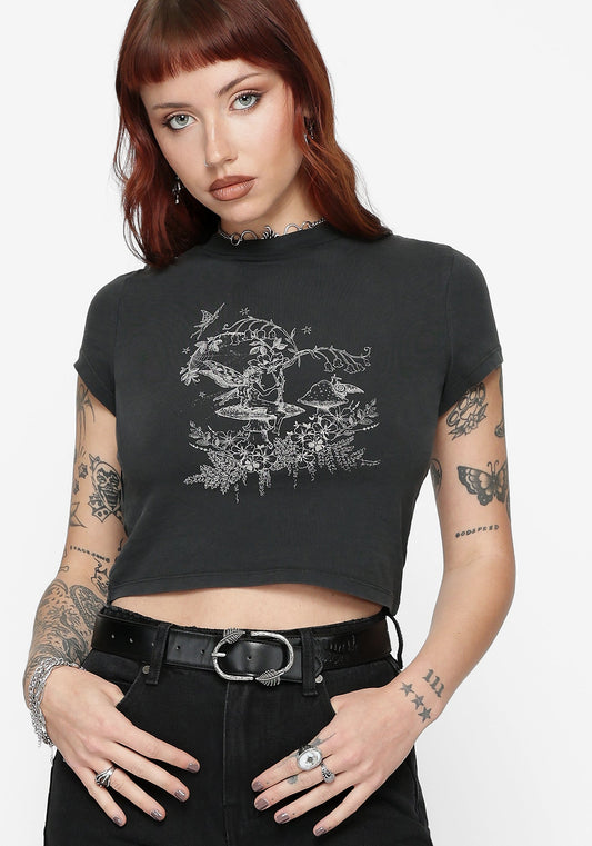 Maypole Fairy Print Crop T-Shirt - Black