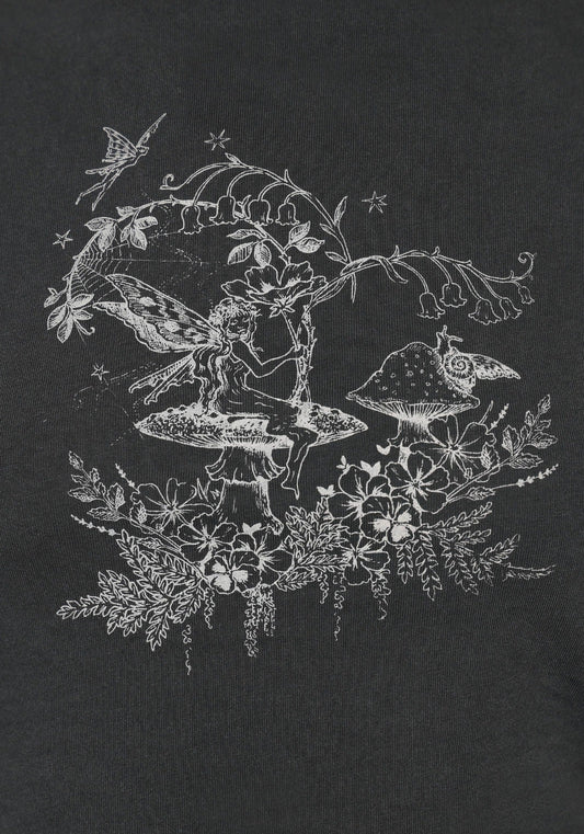 Maypole Fairy Print Crop T-Shirt - Black