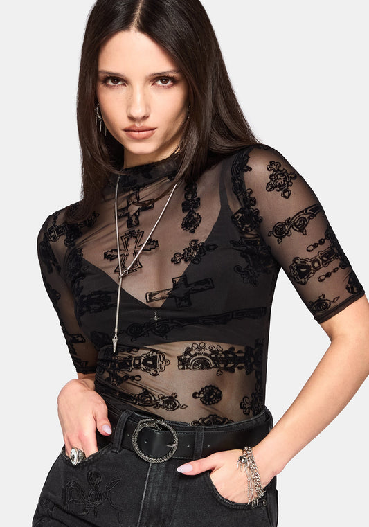 Pyra Jewel Jinx Flock Mesh Top