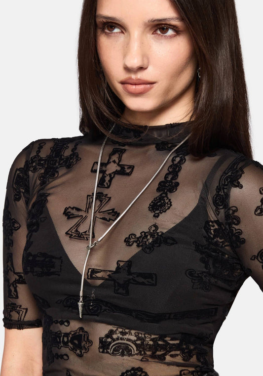 Pyra Jewel Jinx Flock Mesh Top