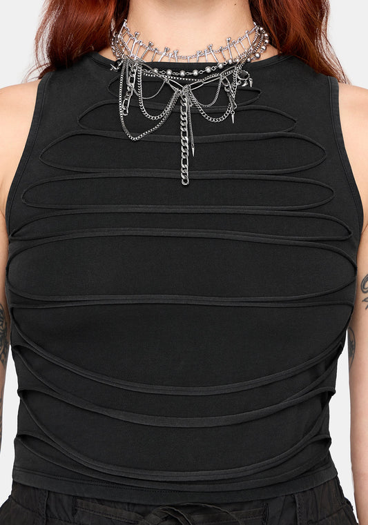 Zuri Distressed Slash Neck Tank Top