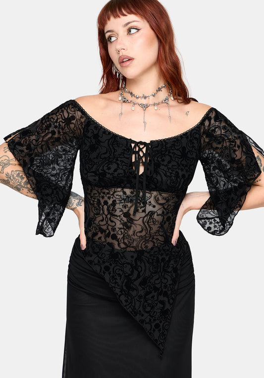 Drakona Off The Shoulder Flocked Top