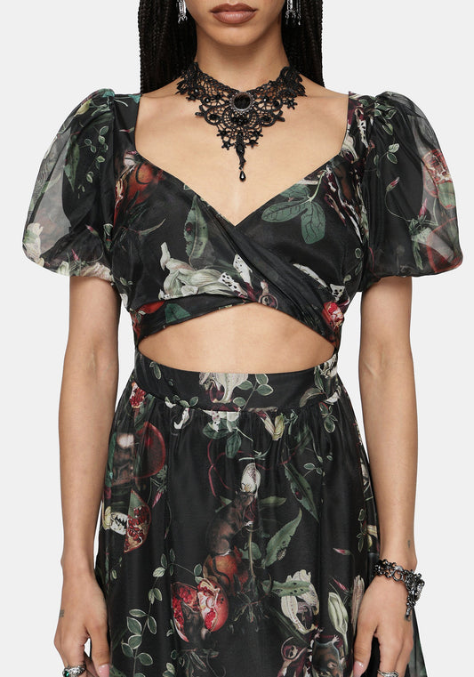 Anara Fruit Print Twist Front Midaxi Dress